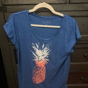 Lucky Brand Blue Tee with Coral and White Pineapple Print